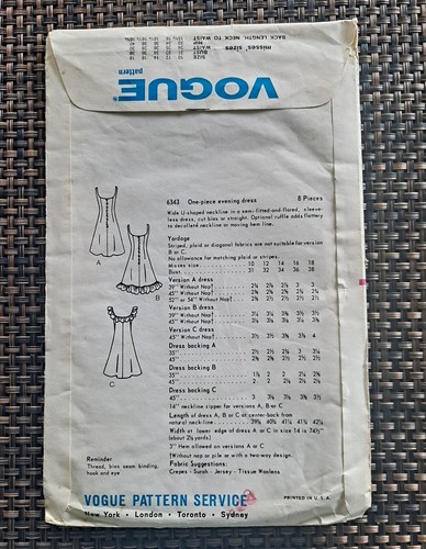 Vintage Vogue 6343 Dress Pattern Ruffled Low Cut 1960s Cocktail Party 34 Bust - Picture 2 of 3