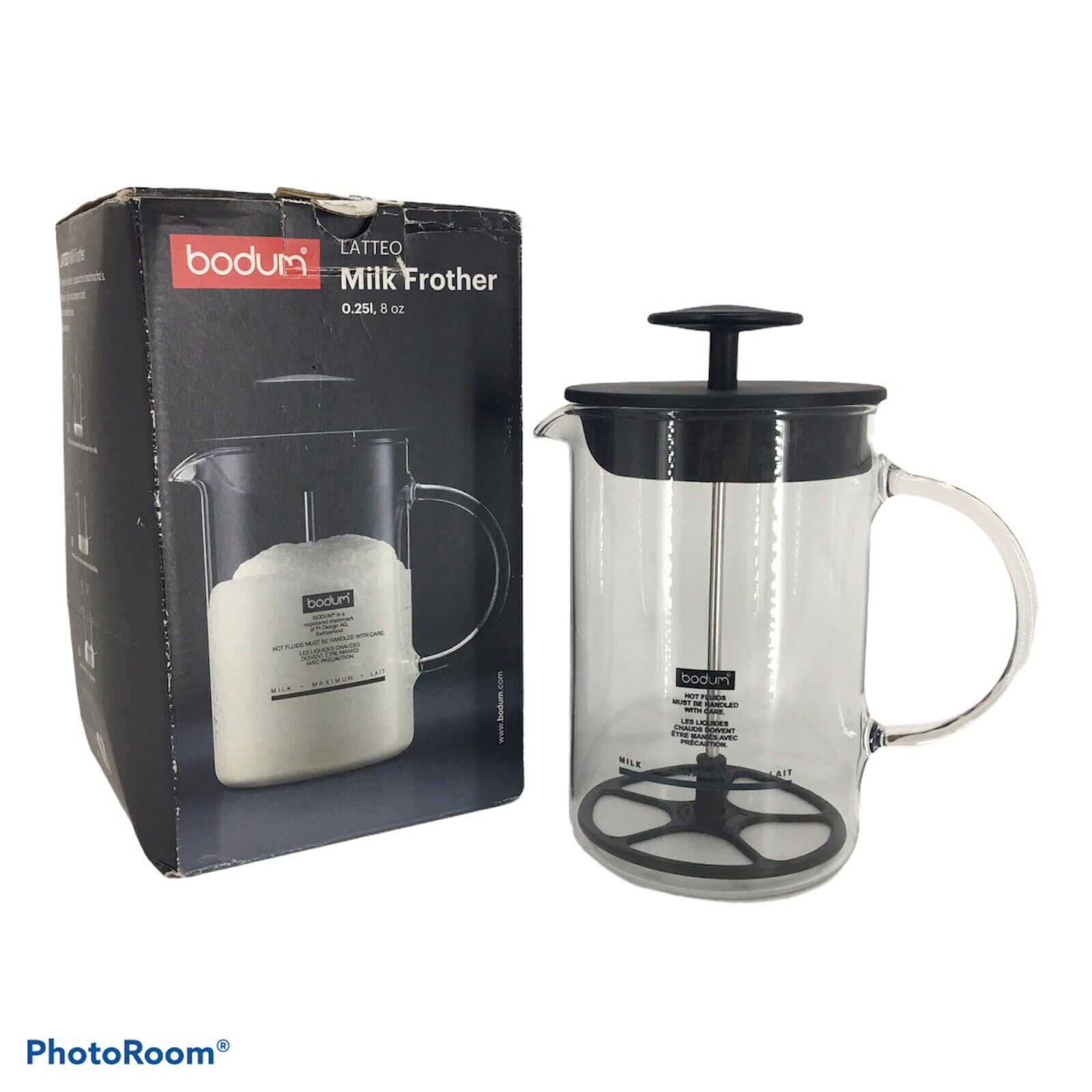 Bodum Latteo Milk Frother with Glass Handle, 0.25 L, 8 oz Black