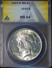 1923 Silver $1 Peace Dollar MS 64 ANACS # 5247540 + Bonus