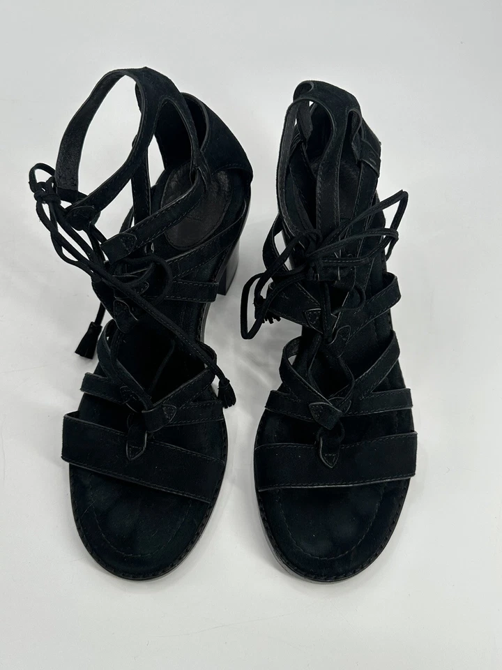 Frye Gladiator Dress Sandals Women's Black Leather Heels Suede Lace Up Size 8.5M - Image 2 of 4