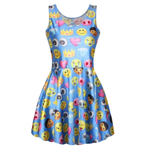 Emoji Fun Dress Women girls Cute Smiley Faces stretchy Bodycon Clubwear @MDE01 - Picture 4 of 8