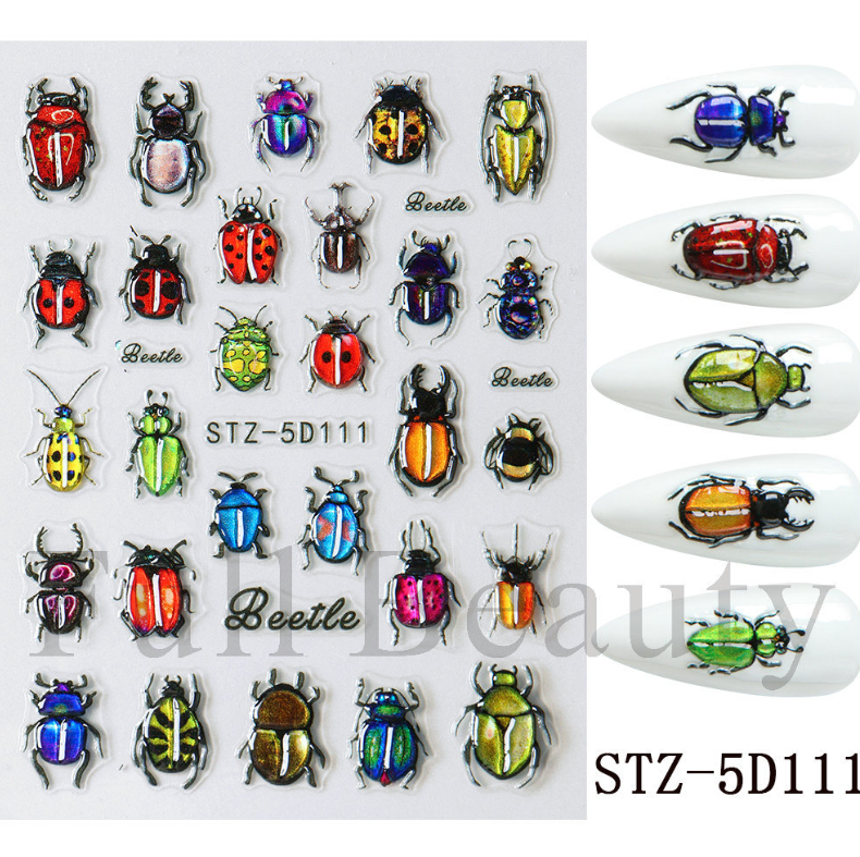 5D Embossed Beetle Bug Ladybug Nail Art Stickers Self Adhesive DIY ...