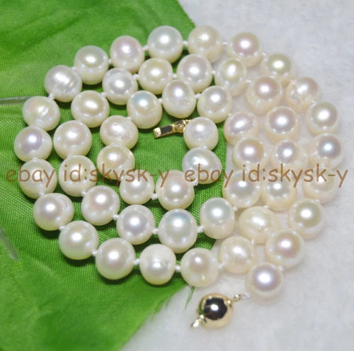 Natural 20 inch 9-10mm white Akoya pearl necklace 14K buckle AA - Picture 3 of 5