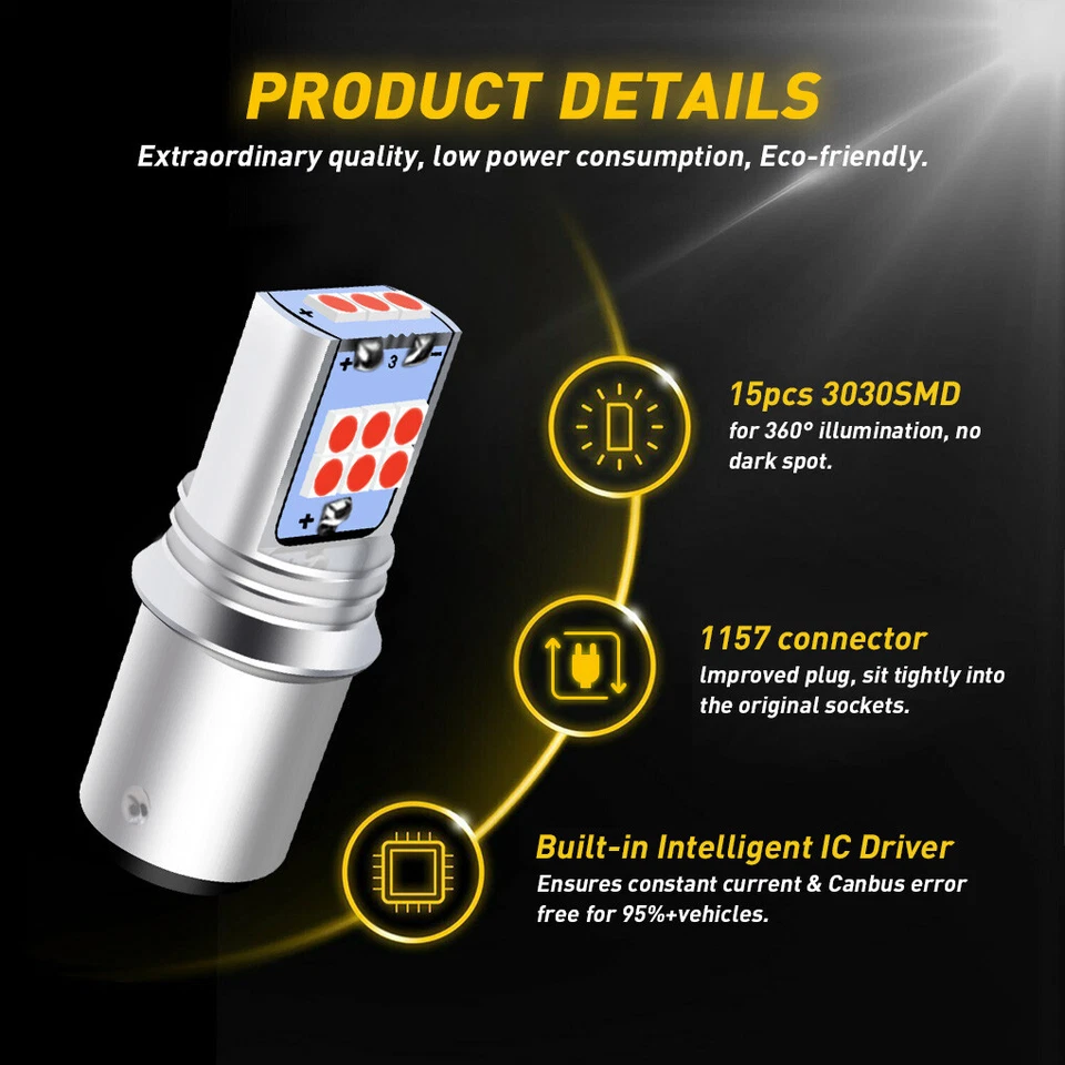 Lámpara de luz de freno de parada roja brillante 7258 bombillas LED para vehículos Volkswagen - paquete de 2 Foto 2 de 4