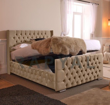 CALIFORNIA OTTOMAN STORAGE  BED PANEL PLUSH VELVET UPHOLSTERED BED FRAME