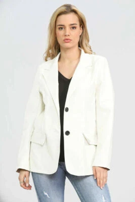 Premium Damen Lederblazer 100% Echtes Schafsleder Schlanker Mantelblazer - Bild 1 von 3