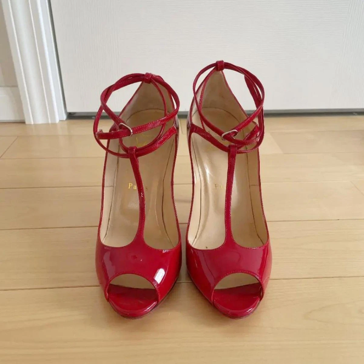 Christian Louboutin 38 US 8 Red Strap Open Toe Sandals/Pumps red sole high  heels