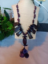 Handcrafted Tagua Nut Organic Necklace, Dark Purple, made in ECUADOR