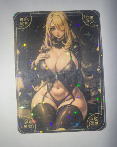 LIMITED PRINT Sexy Cynthia Pokemon Trainer Goddess Foil Waifu Card Hunny Bunny - Picture 1 of 2