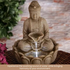 Buddha Water Fountain Tranquil Indoor Meditating Tabletop Statue Relaxing Decor