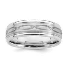 Sterling Silver Brushed Grooved Braided Design Flat Wedding Band Size 7 to 13.5