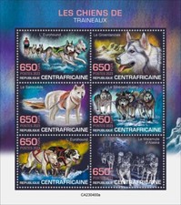 Estampillas de perros de trineo Eurohound Groenlandia Samoyeda MNH 2023 centroafricana M/S