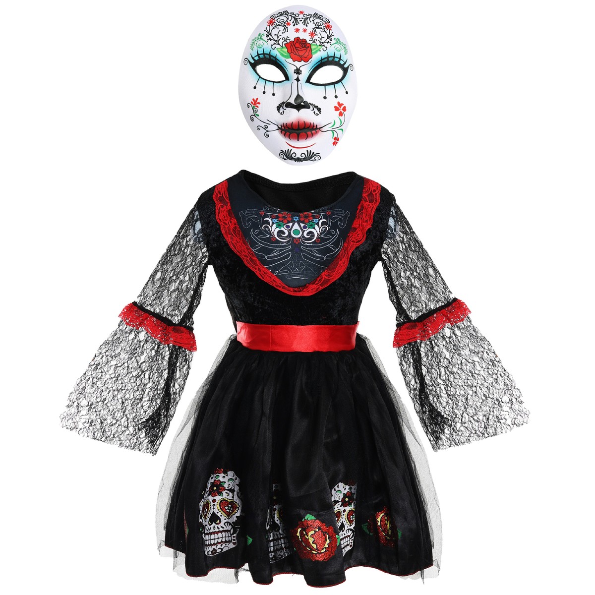 knee length dresses for ladies Mad Toys Day of the Dead Lady Halloween Costume Adult – Costume World  Middle East main image 0