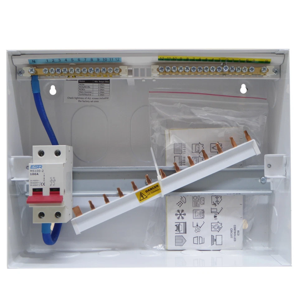 Metal Consumer Unit 14 Module 12 Free Ways 100 Amp Main Isolator Switch Included - Image 2 of 4