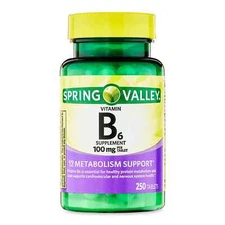 Spring Valley Vitamin B6 Tablets, 100 mg, 250 Count..