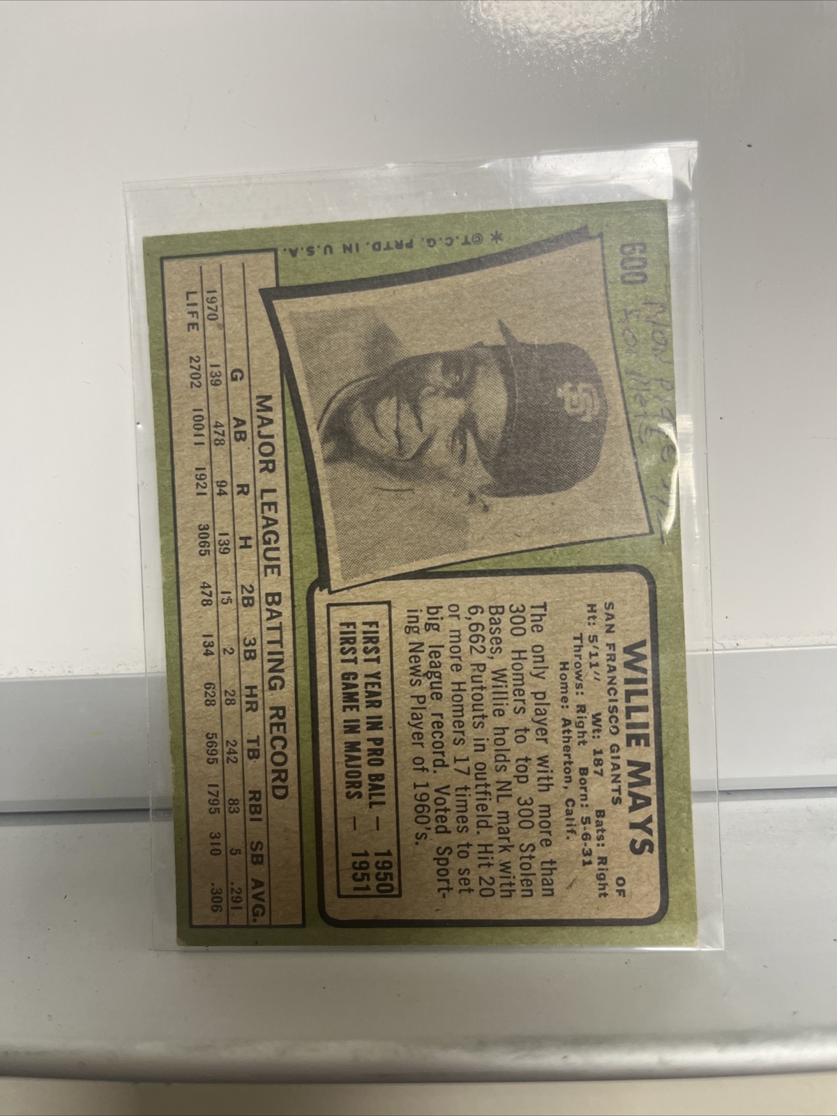 1971 Topps Baseball 600, WILLIE MAYS, HOF Outfield, San Francisco