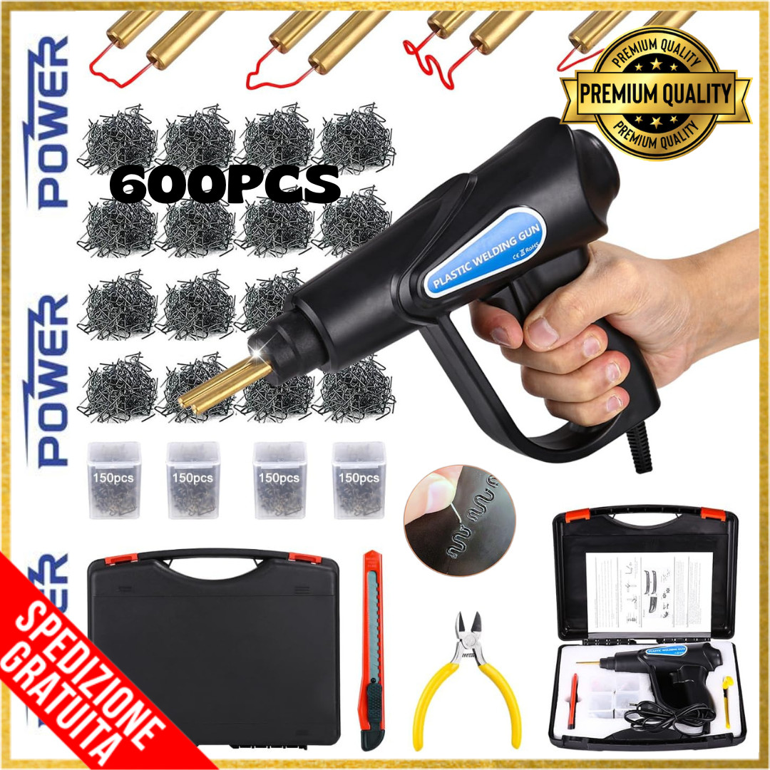 Saldatore Plastica Autoriparazione Kit 600 Graffette Acciaio Inox