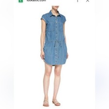 Paige Mila blue jeans short sleeve dress shirt size XS button front