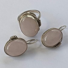 Vintage Set sterling silver 925 Weight 17.81 g. Rose quartz. Ring Size 9.