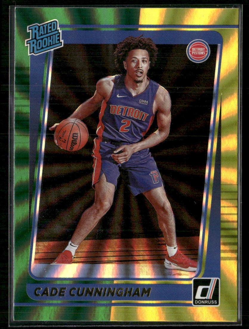 2021-22 Donruss #211 Cade Cunningham Holo Green and Yellow Laser