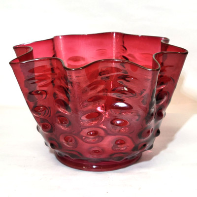 Ruby Red Hobnail Cranberry Glass 4'' Fitter Gas Oil Lamp SHADE Antique Victorian