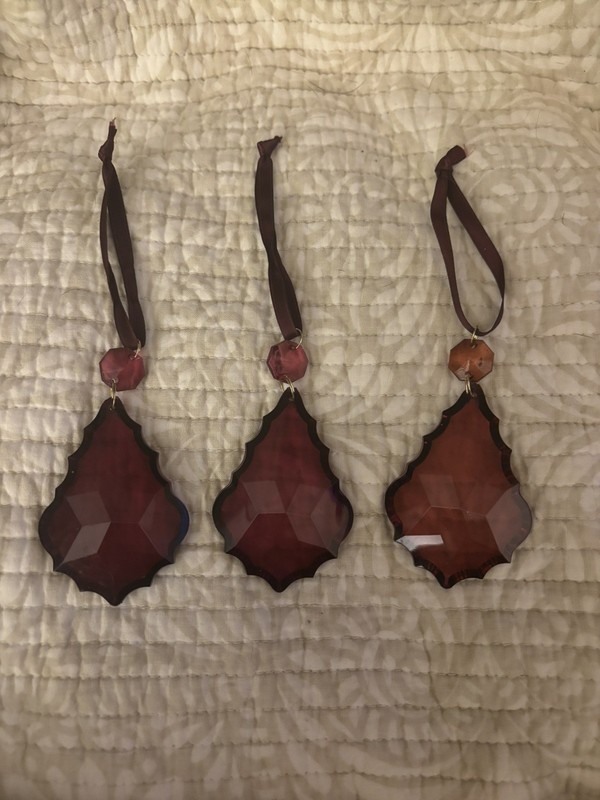 Set of 3 Scarlett Lucite  Plastic Pendalogue Prisms for Chandelier on Ribbon!