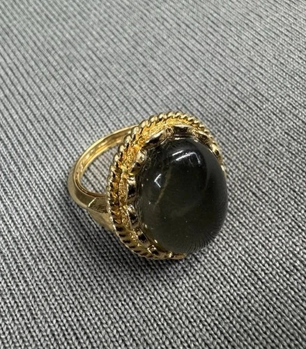 Vintage Cabochon Victorian Black Onyx Dome Georgian Cocktail Gold Tone Ring