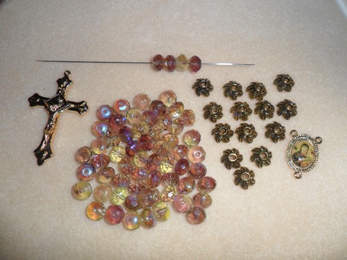 Rosary-Making Components - Partial DIY "Kit" - Faceted AB Beads, Gold-Toned