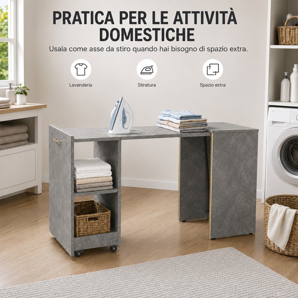 Mobile con Tavolo a Scomparsa Grigio Richiudibile Salvaspazio Scrivania Libreria foto 4