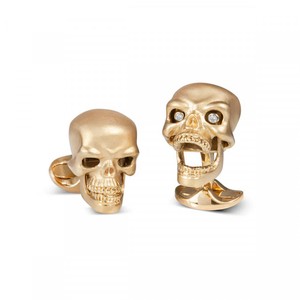 Authentic Deakin and Francis - Gold Plated Skull Cufflinks With Diamond Eyes - C1585X0003