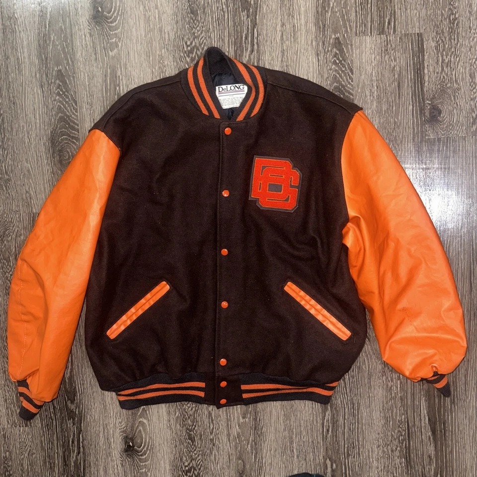Chaqueta Universitaria Estatal Verde Bowling Vintage Para Hombre Talla 3XL Marrón/Naranja Foto 2 de 4