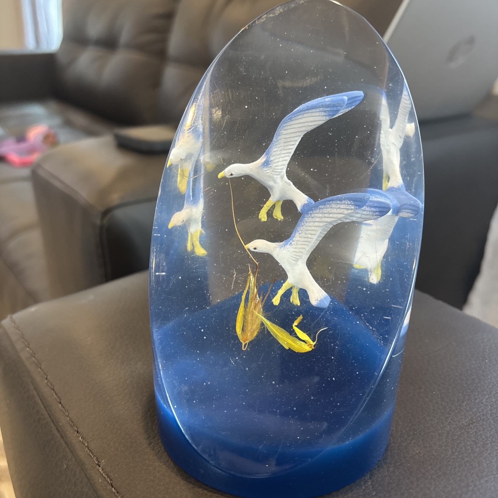 Vintage Hand Carved Wood Epoxy Carved Seagull Desktop Paperweight X-image