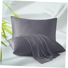 Juego de 2 fundas de almohada de viscosa de bambú con Queen 2 Pack Gris Oscuro