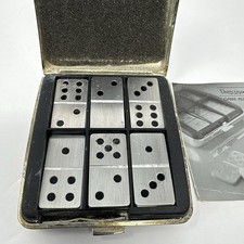 Vintage Travel Pocket Dominoes Set Metal Case Complete w/ Rules Compact Game