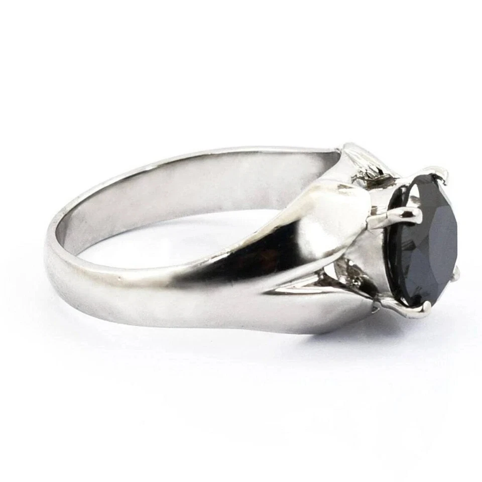 Anillo de plata esterlina 925 AAA sólido diamante negro redondo 5ct VS1 natural certificado Foto 4 de 4
