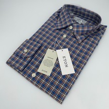 Eton Dress Shirt Mens XL 17 1/2 - 44 Colorful Plaid Contemporary Fit Button Up