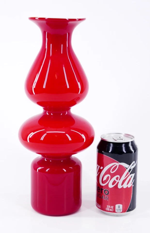 MCM HOLMEGARD PER LUTKEN 12.25" CARNABY RED CASED DOUBLE GOURD ART GLASS VASE - Image 3 of 4