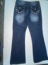 Y2K LEI Sophia Hipster Flare Jeans Sz 7 Reg Dark Wash Flap Pocket Low Rise 26.5