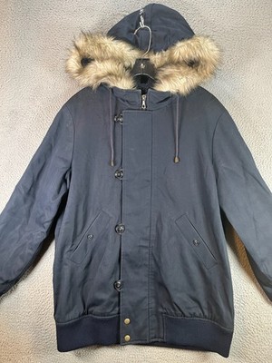 APC Jacket Mens Medium Gray Blue Parka Fur Hooded Parka Coat Winter Utility