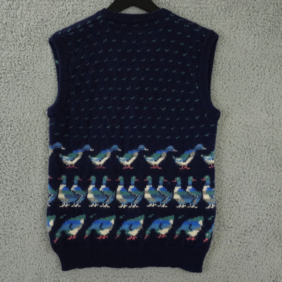 Vintage Deans of Scotland Sweater Vest Womens L Blue Mallard Duck Wool Shetland - Image 2 of 4