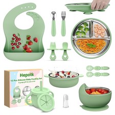 13 PCS Silicone Baby Feeding Set Suction Plates Bowls Utensils 6 Months