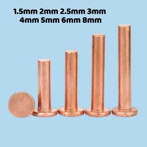 Copper Flat Head Rivets 1.5mm 2mm 2.5mm 3mm 4mm 5mm 6mm 8mm Solid Rivet ...