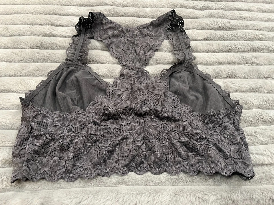 Mujer Talla M/Med Felina Bralette - Lencería Gris Encaje Espalda Corredora Nuevo Sin Etiquetas Cottagecore Foto 2 de 3