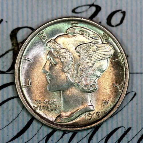 * 1918-D * SOLID+ GEM BU MS MERCURY SILVER DIME * FROM ORIGINAL COLLECTION