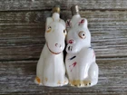 2 Vintage Milk Glass Light Bulb Figural White Dogs.  Christmas Tree Bulbs