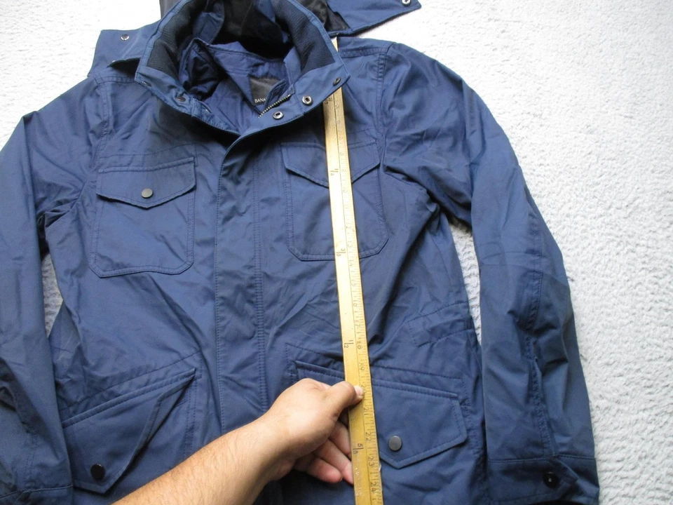 Banana Republic Jacket Mens Medium Navy Blue Hooded Quilted Lined Parka Coat - Image 2 of 4