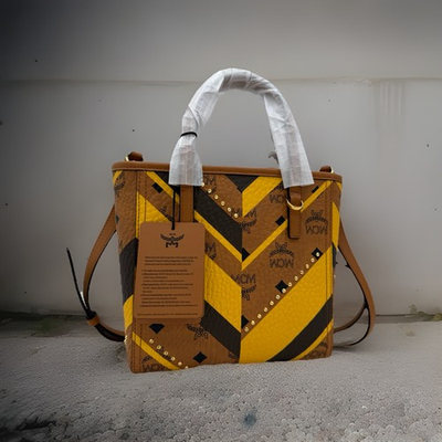 #ad AUTH NWT MCM Women’s Toni Mega Studs Mini Zip Top Coated Canvas Tote In Cognac $499.99