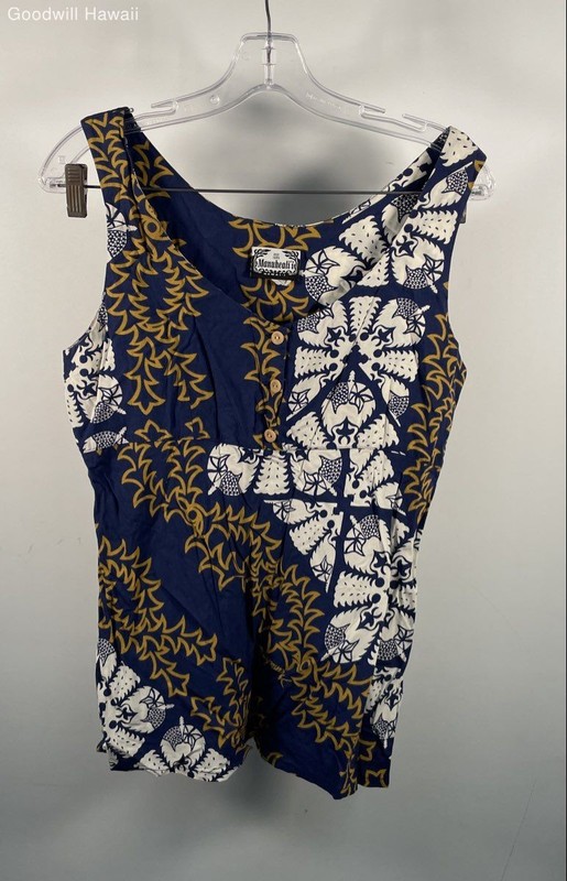 Manuheali'i Women's Hawaiian Print Rayon Sleeveless Button Front Top Blue Sz S