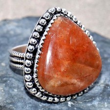 925 Silver Plated Sunstone Ring US 8.5 Ethnic Gift GW