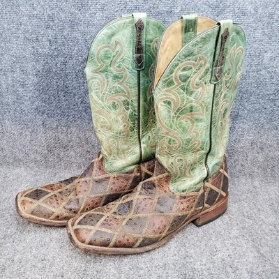 #ad Men#x27;s Horse Power HP1075 Ostrich Patchwork Square Toe Cowboy Boots Teal 13d $149.95